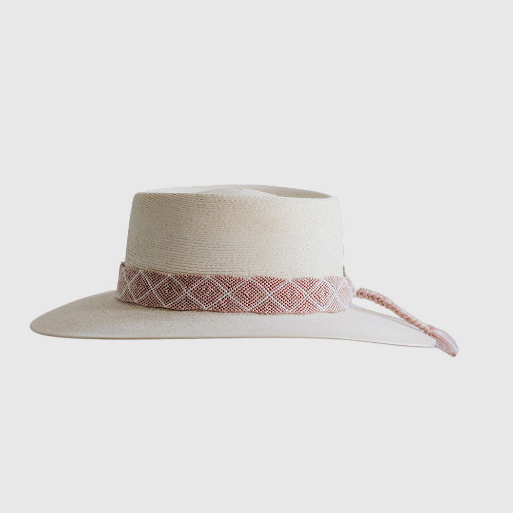 Hand Embroidered Hat with Pink Cotton Threads