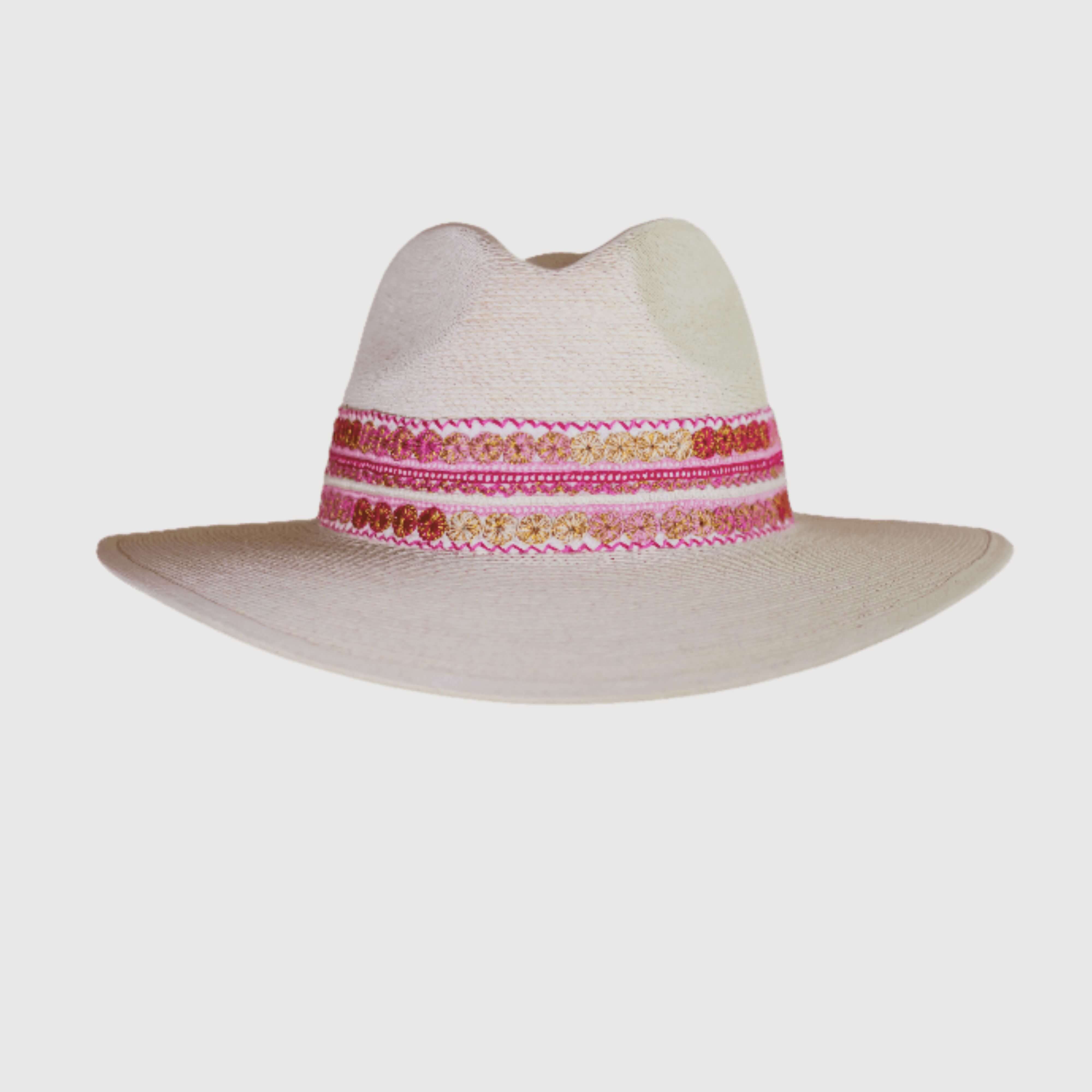 Hat decorated with Pink embroidered circles