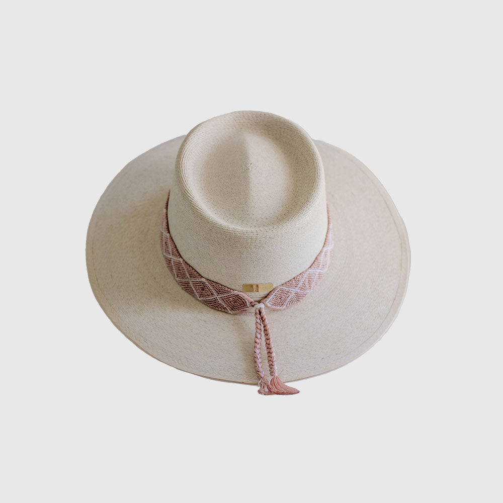 Hand Embroidered Hat with Pink Cotton Threads