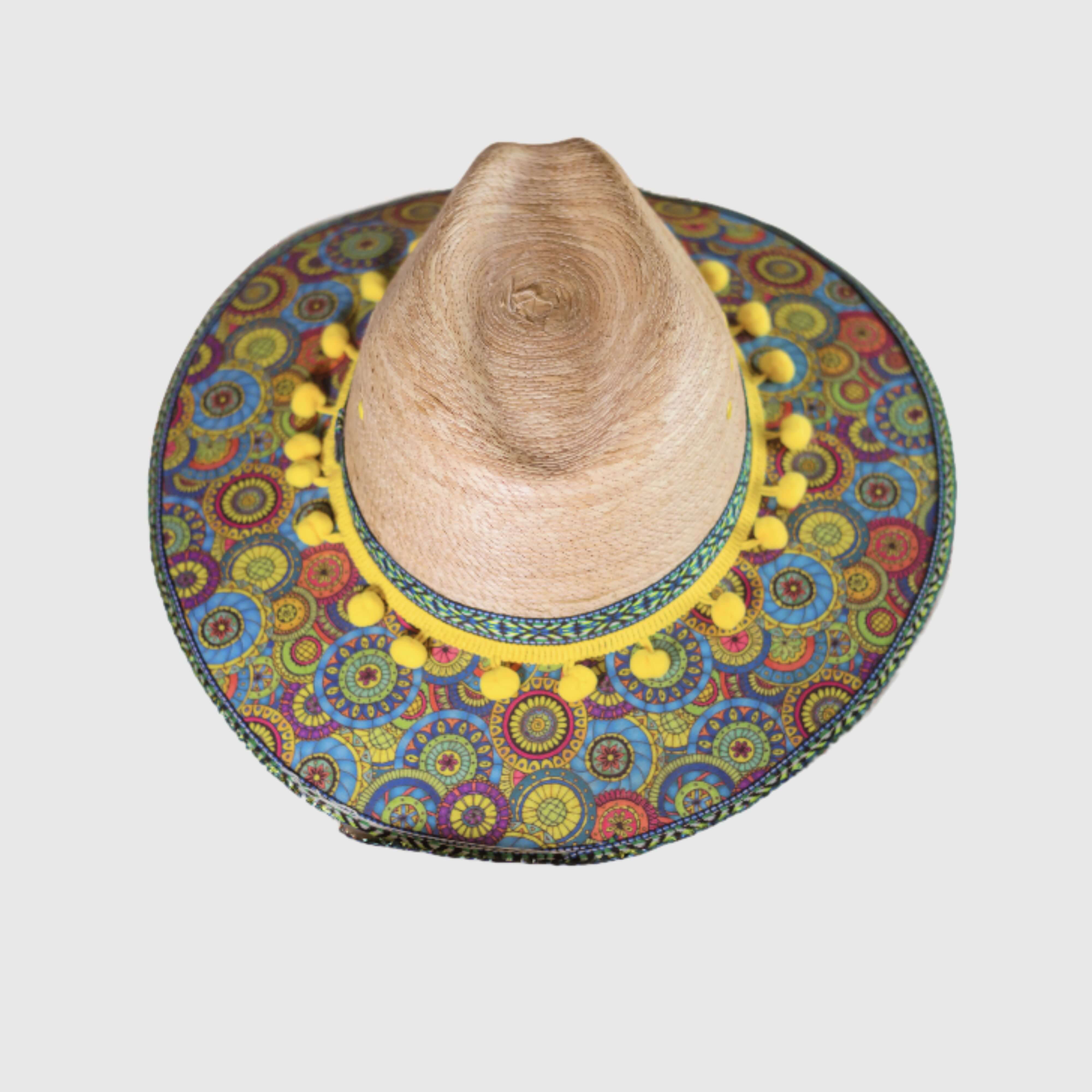 Hat decorated with Mandalas and yellow pompom