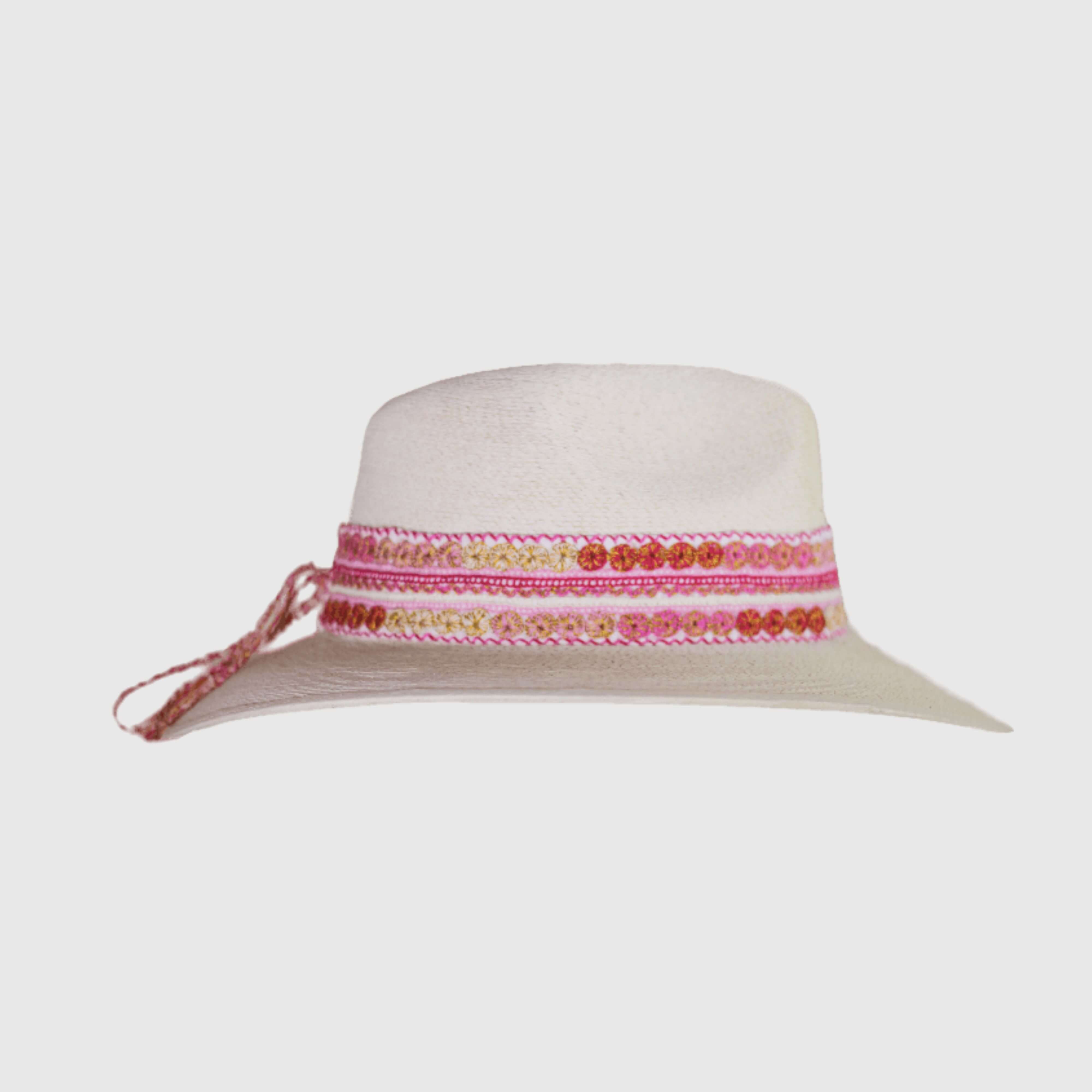 Hat decorated with Pink embroidered circles