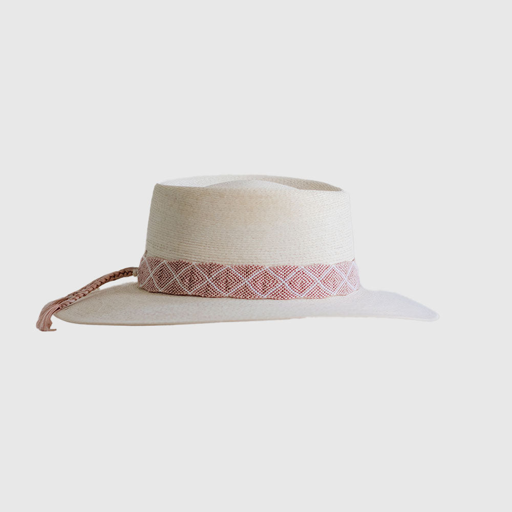 Hand Embroidered Hat with Pink Cotton Threads