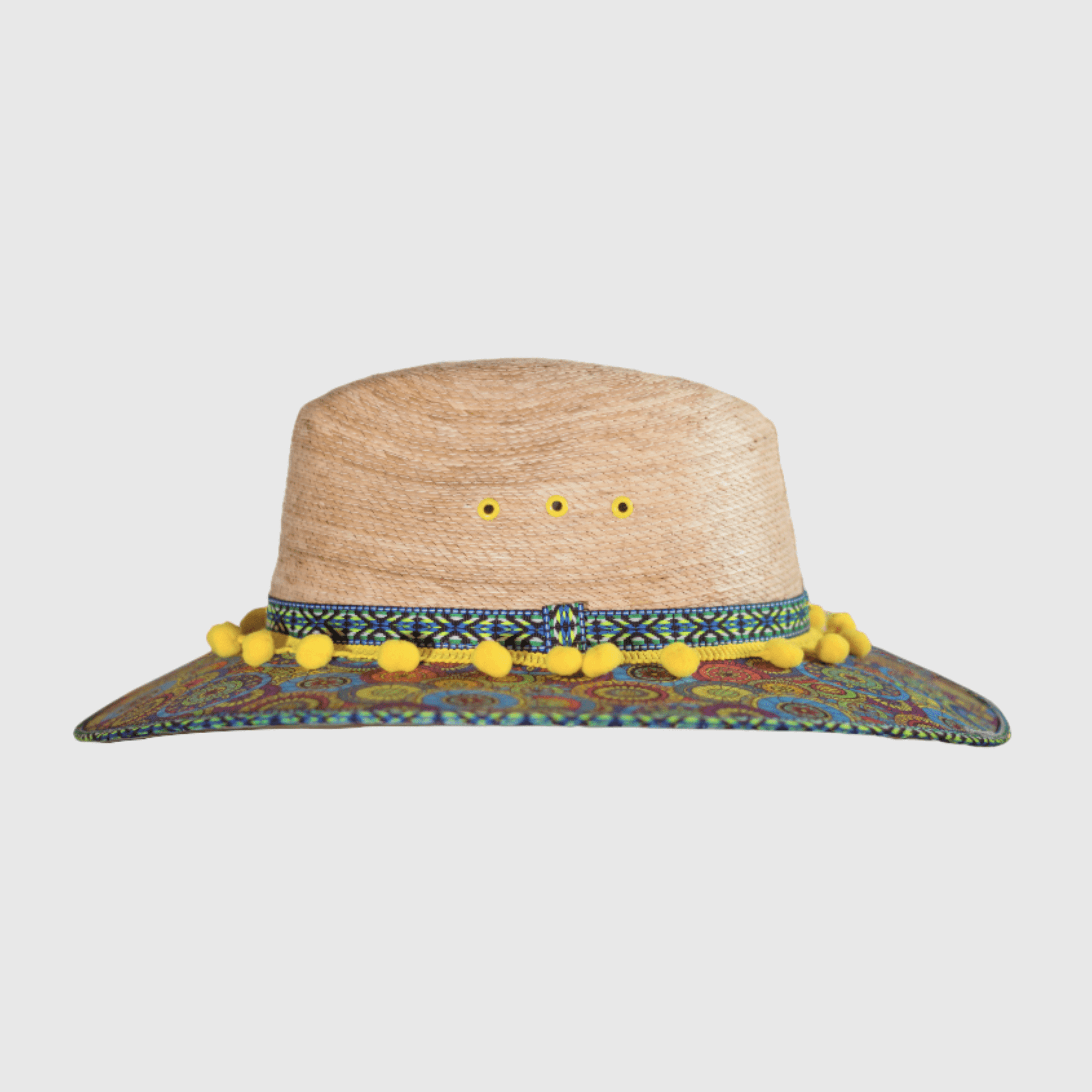 Hat decorated with Mandalas and yellow pompom