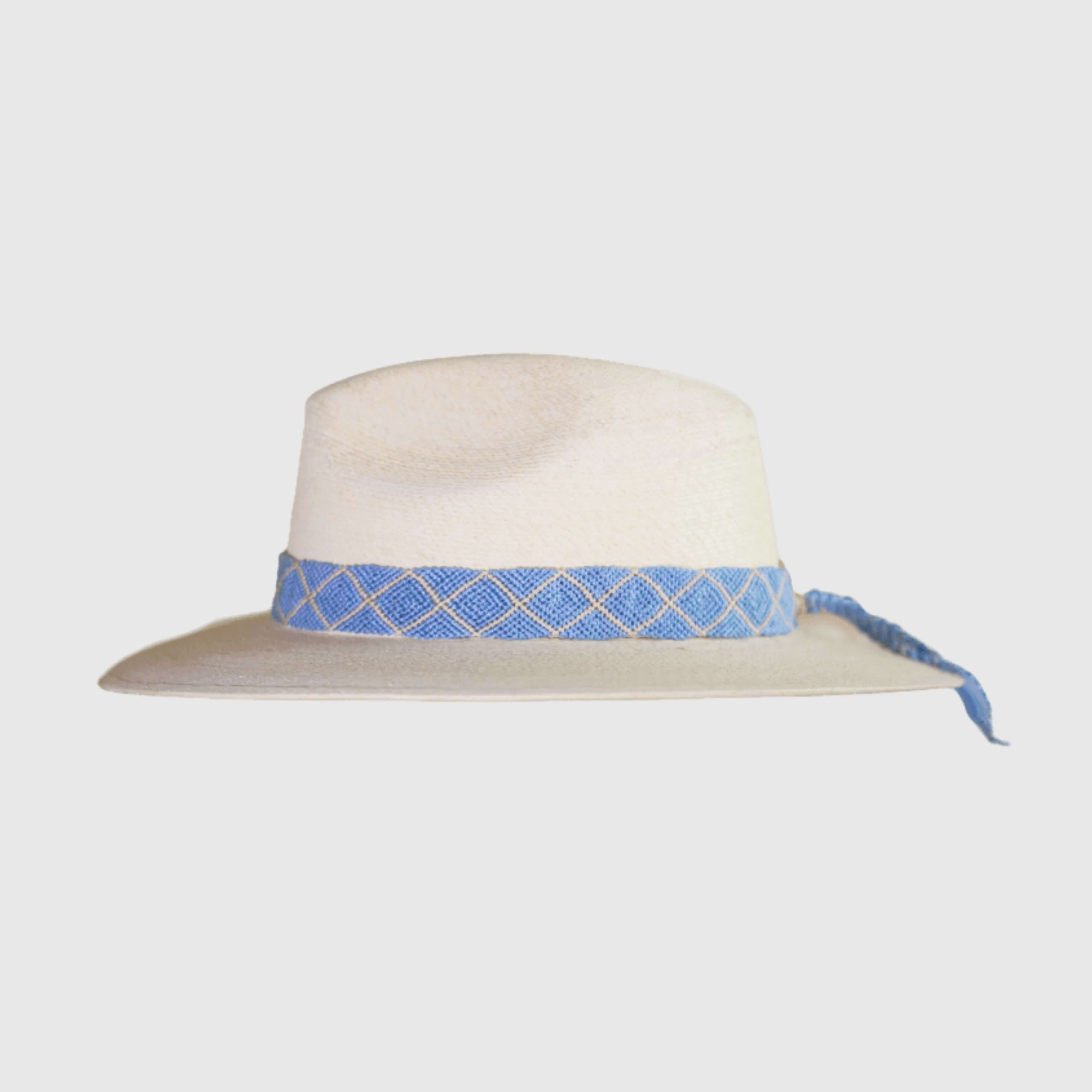 Hand Embroidered Hat with Blue Cotton Threads