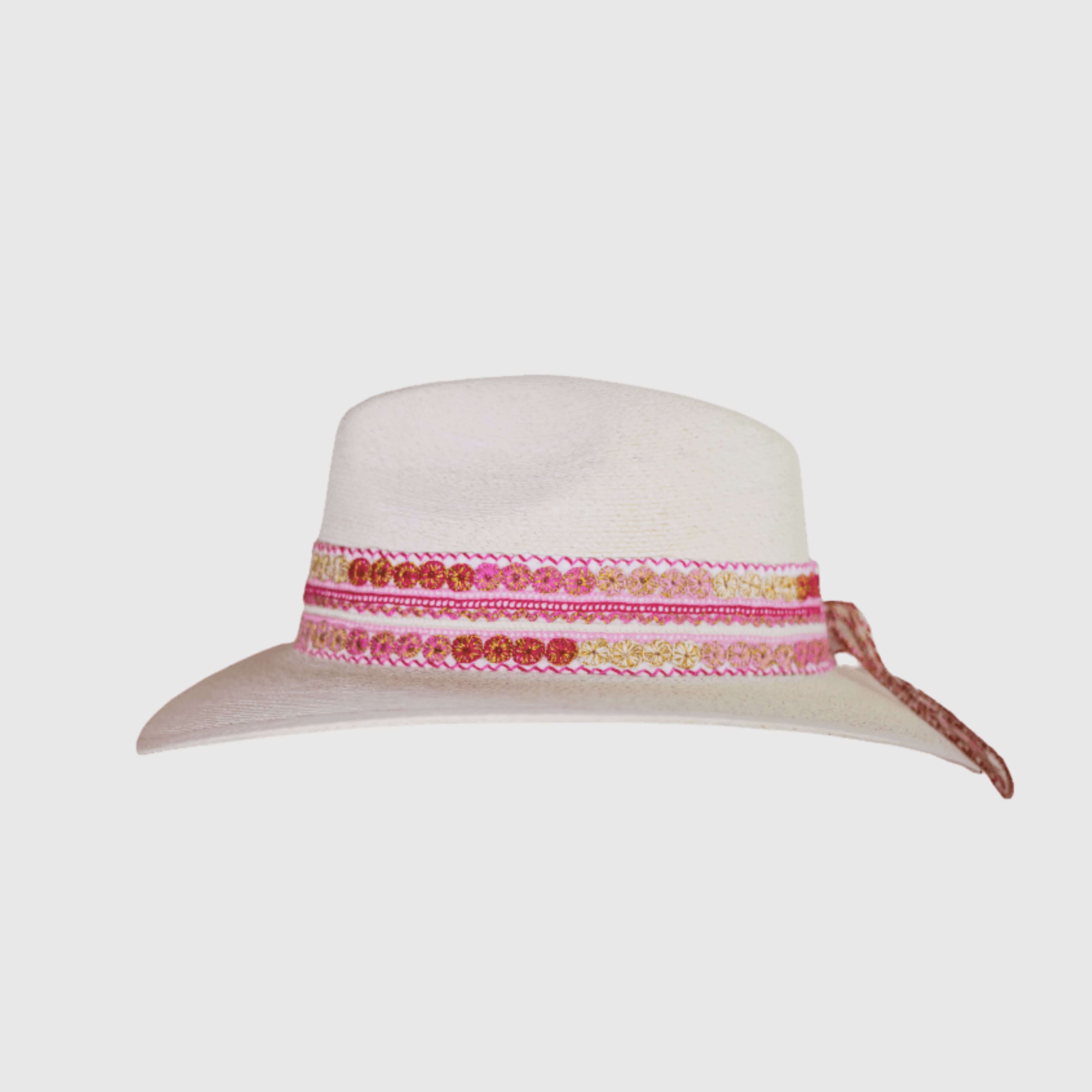 Hat decorated with Pink embroidered circles