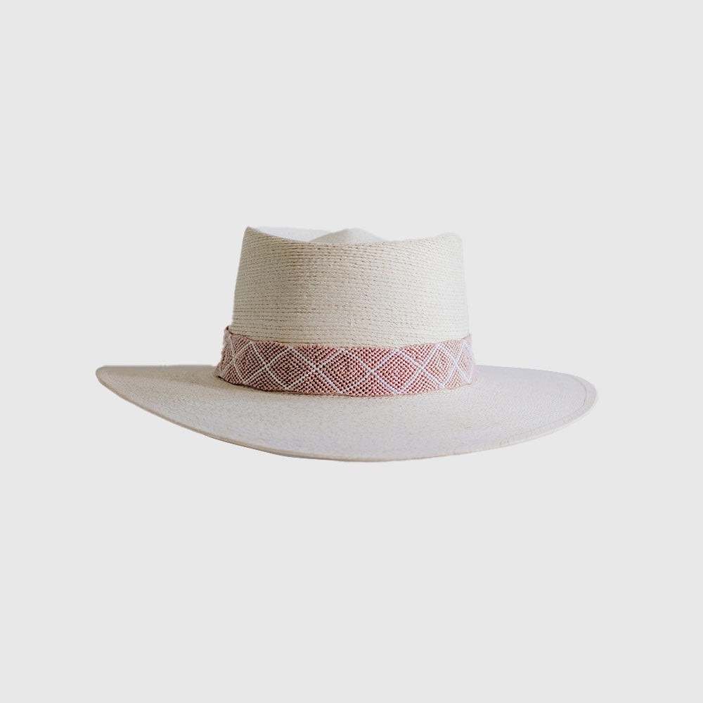 Hand Embroidered Hat with Pink Cotton Threads