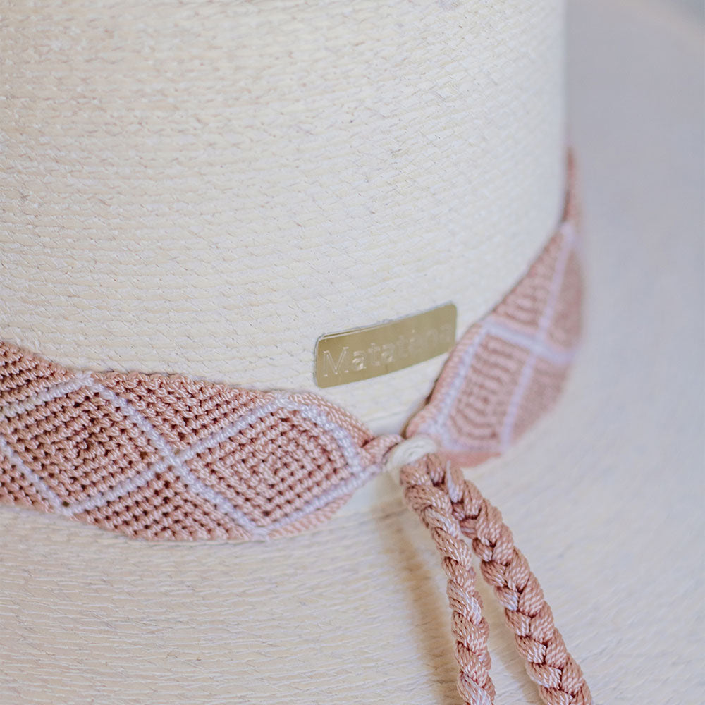 Hand Embroidered Hat with Pink Cotton Threads