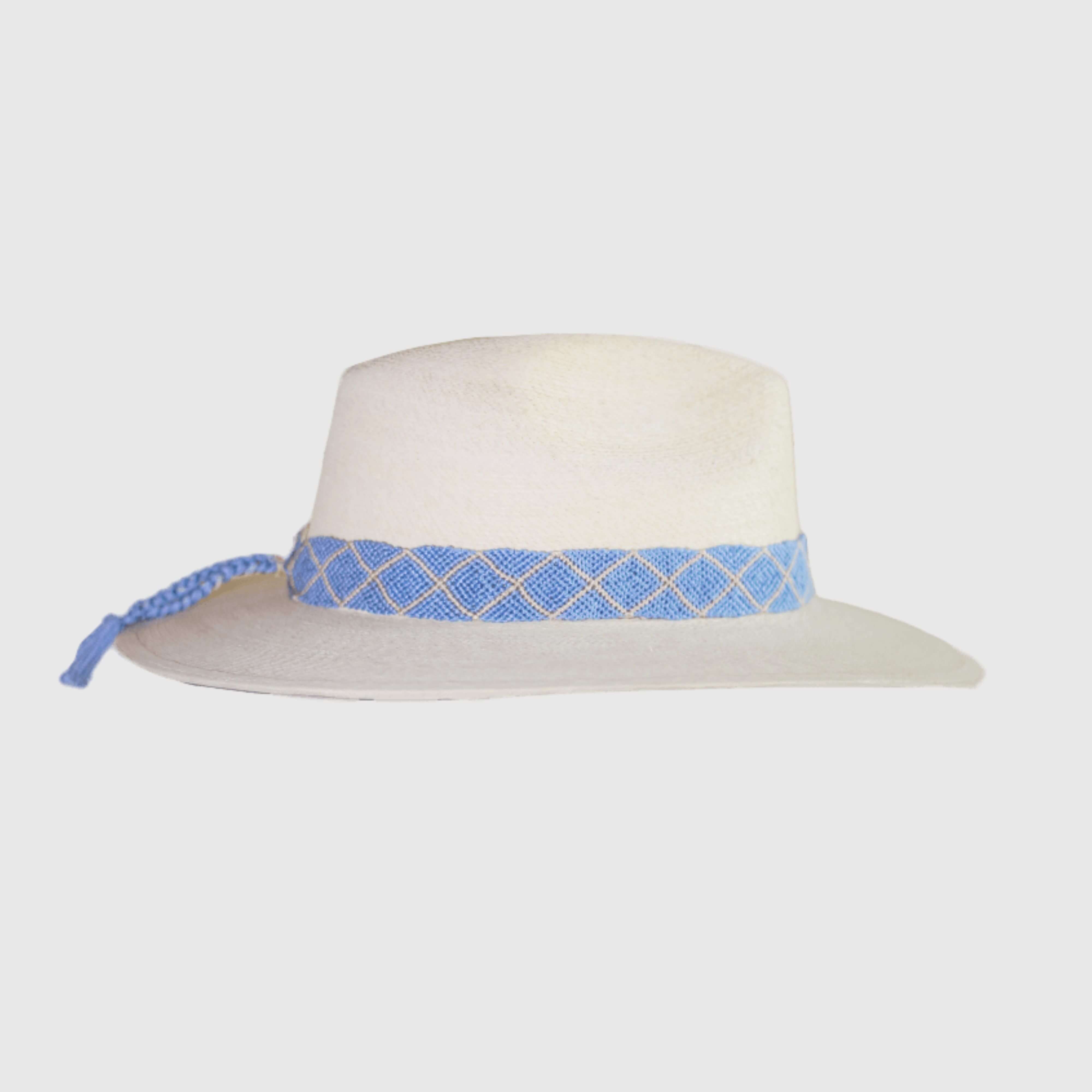 Hand Embroidered Hat with Blue Cotton Threads