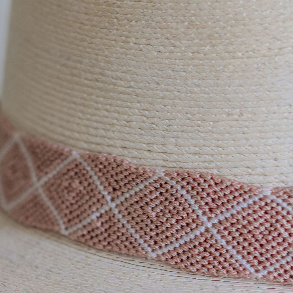 Hand Embroidered Hat with Pink Cotton Threads