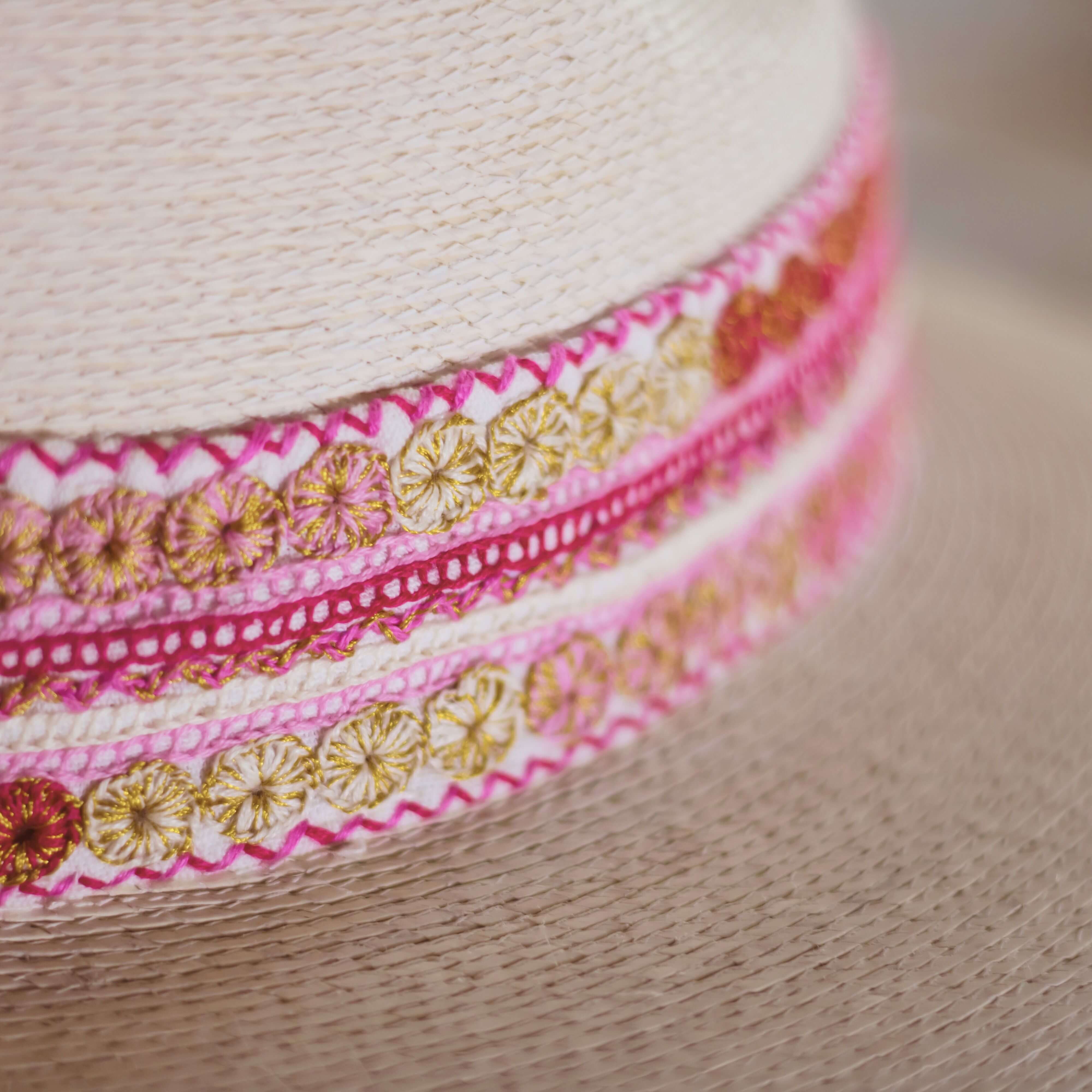 Hat decorated with Pink embroidered circles