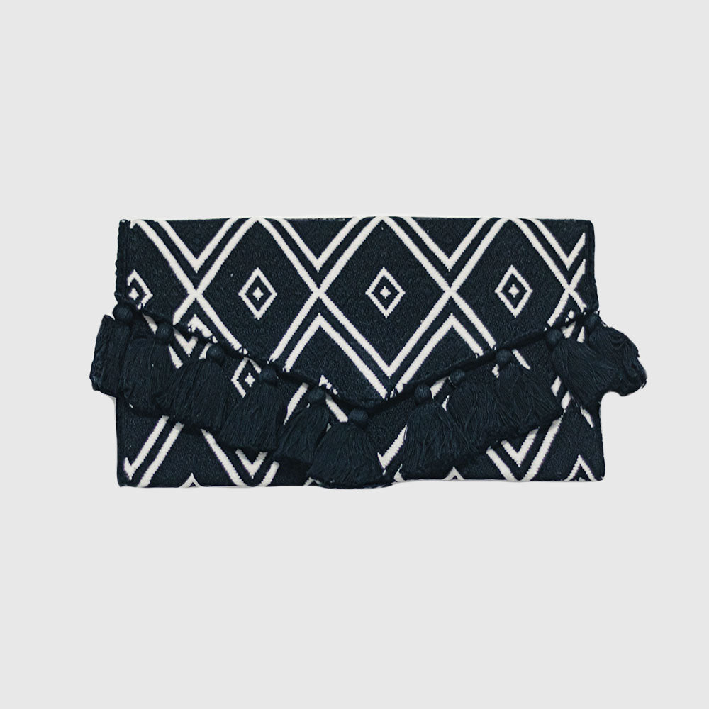 Black / Ivory  Hand Woven Clutch Bag, on loomed 10.6"X6.3"