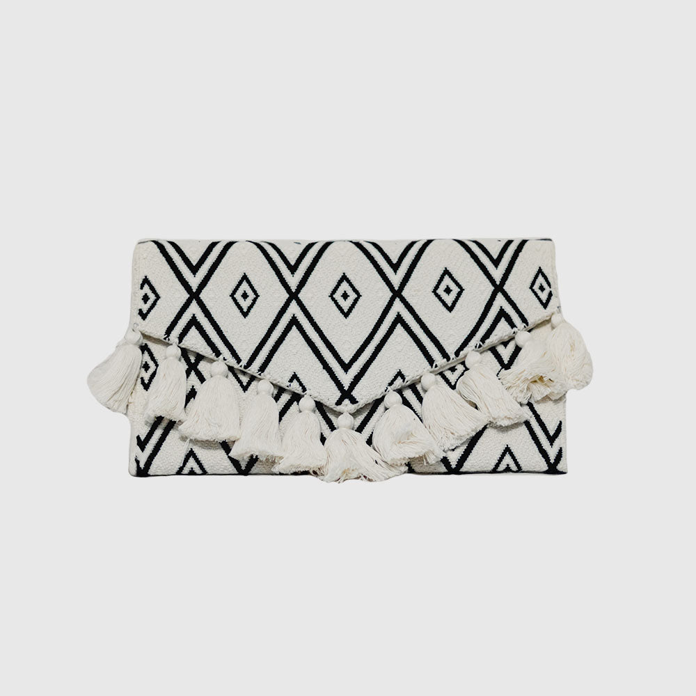 Ivory / Black geometric  Off-white Hand Woven Clutch Bag, on loomed 10.6"X6.3"