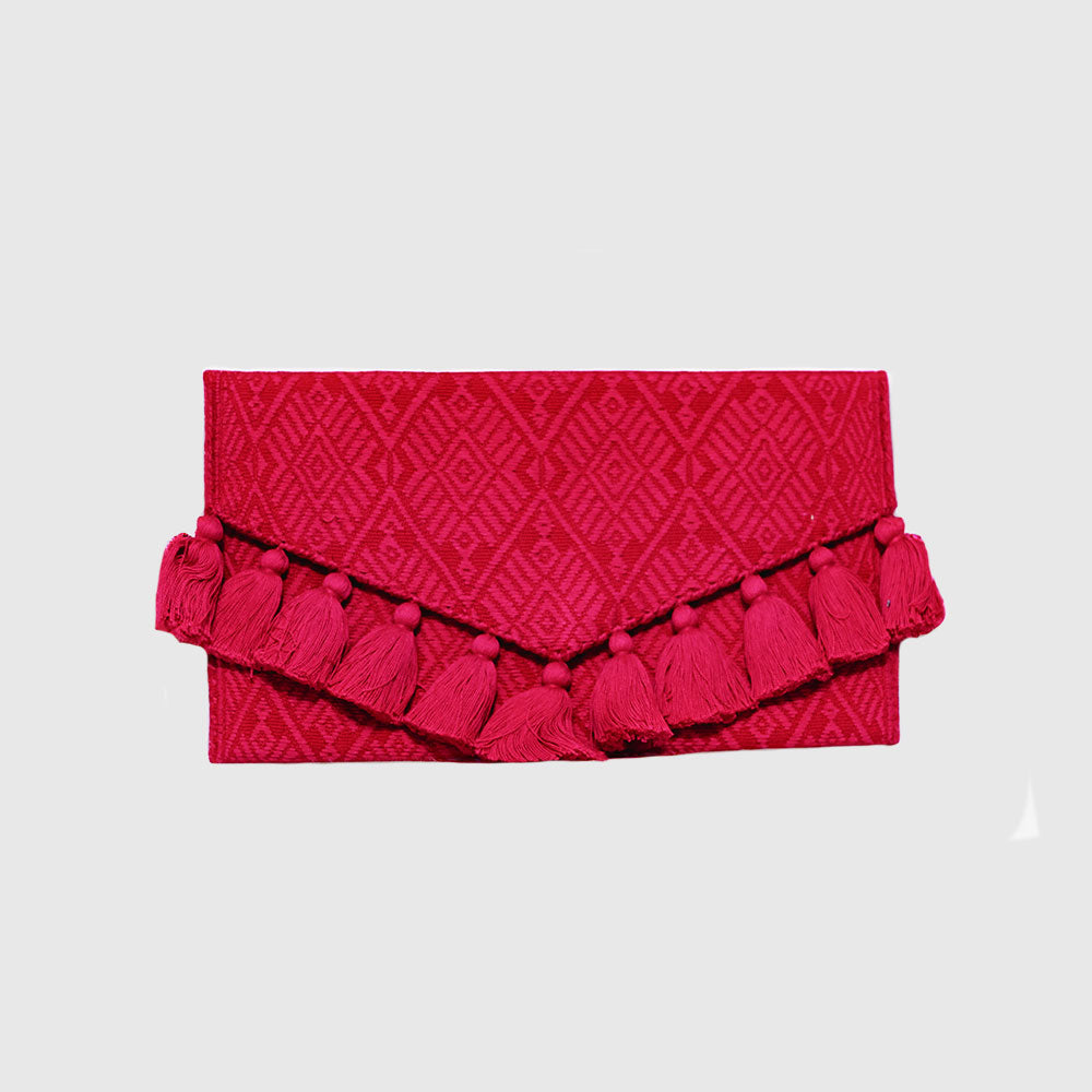 Pink / Red Hand Woven Clutch Bag, on loomed 10.6"X6.3"
