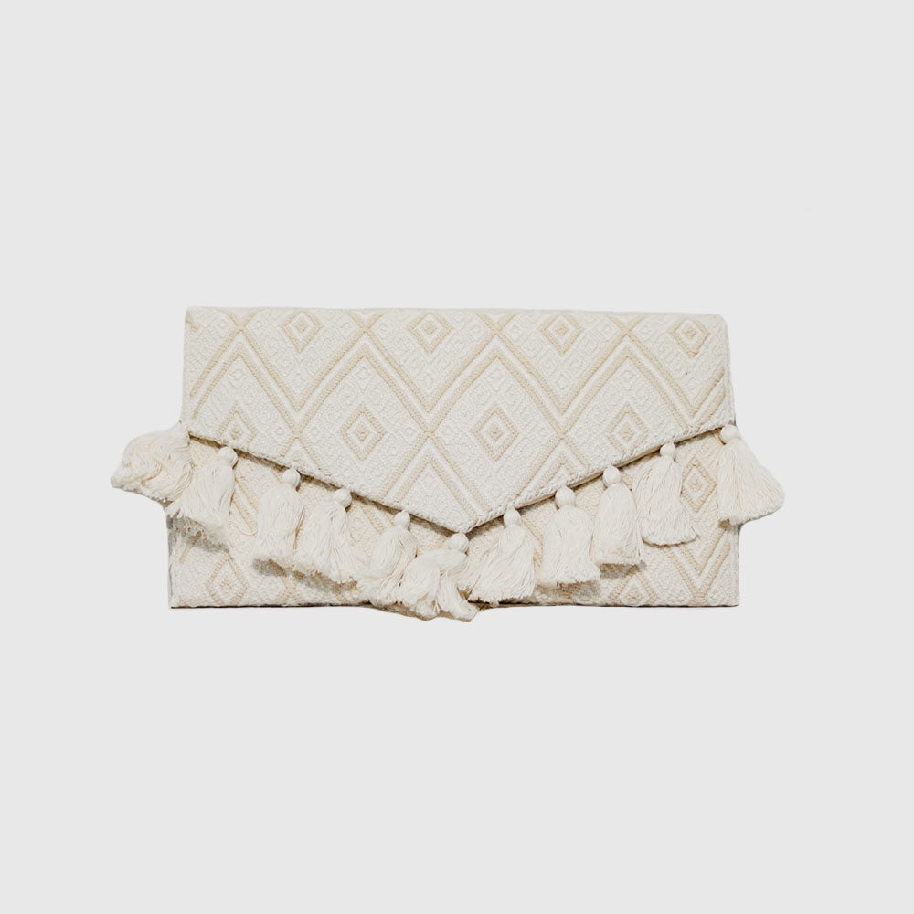 Ivory/ Beige   Hand Woven Clutch Bag, on loomed 10.6