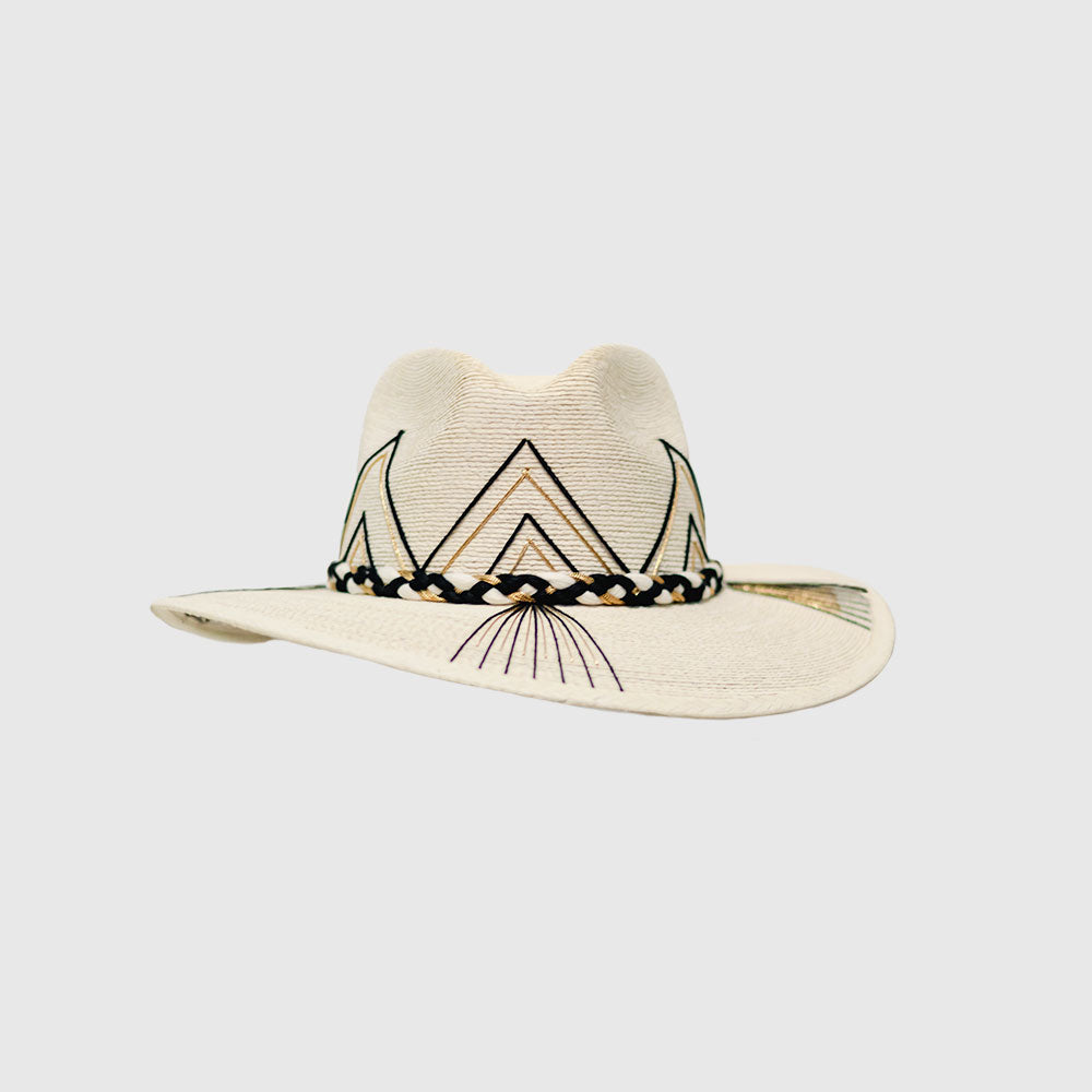 Off-white Hand embroidered hat with cotton and palm threads, Black - Gold