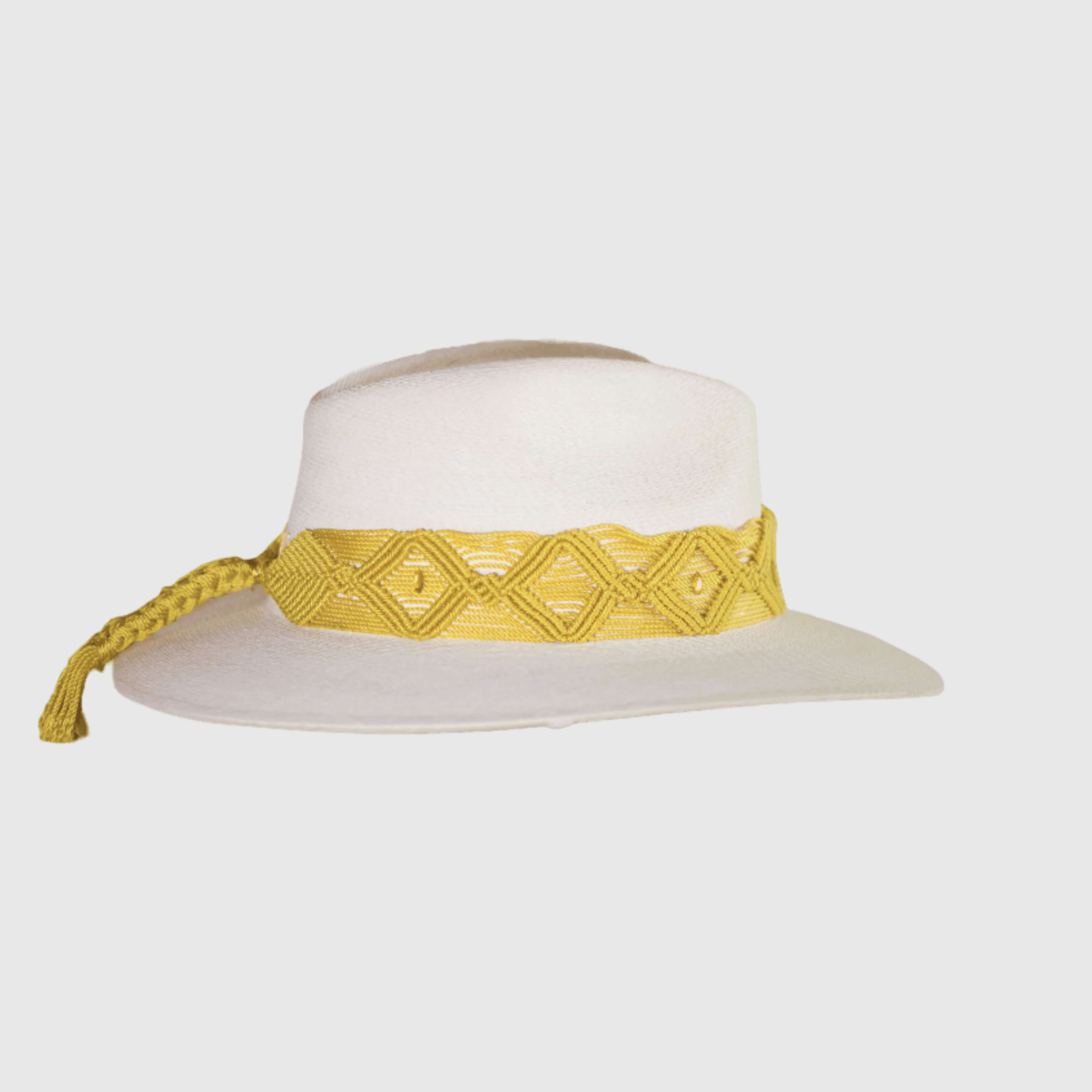 Hand Embroidered Hat with Yellow Cotton Threads and small details in yellow