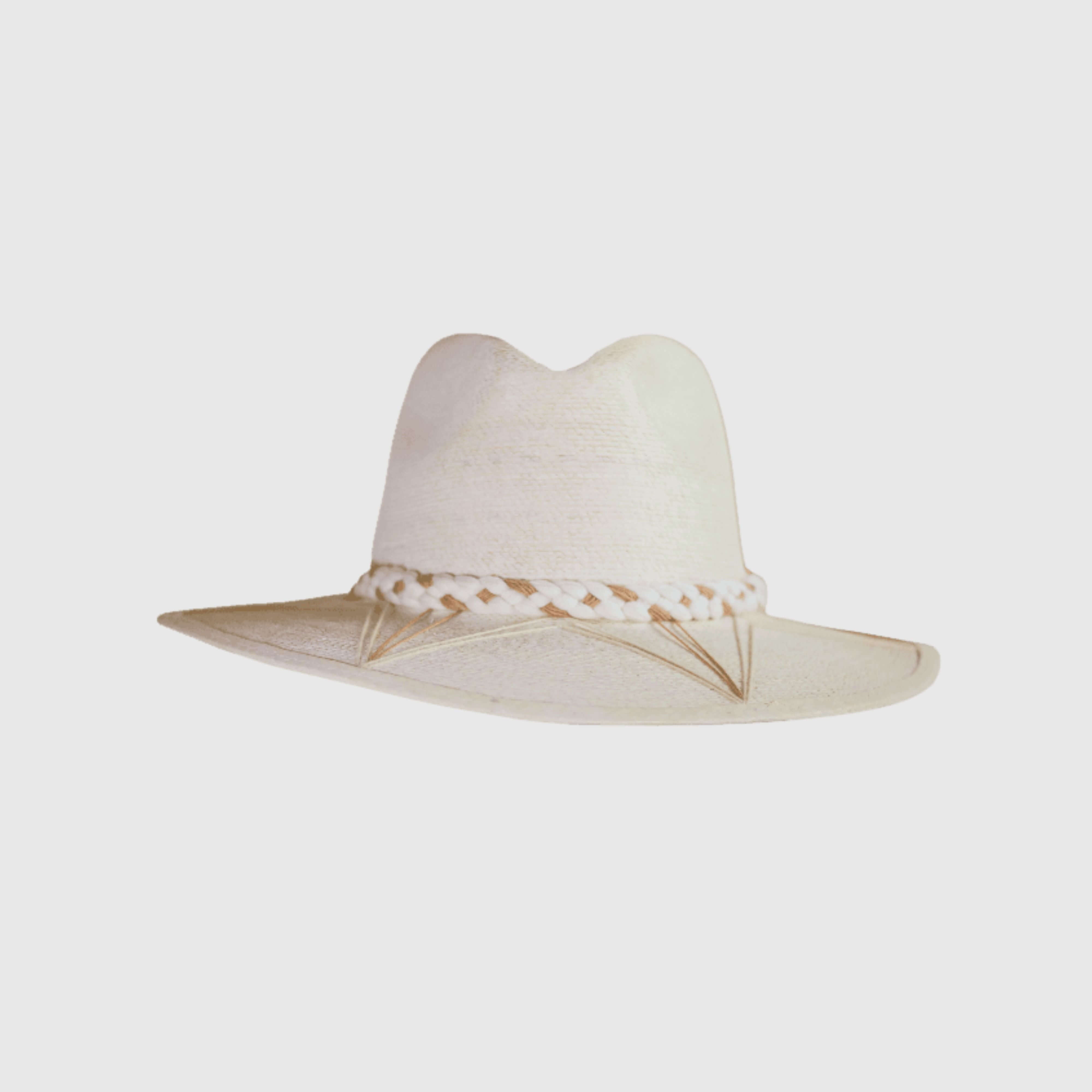 Hand-embroidered hat made of cotton threads and natural premium palm