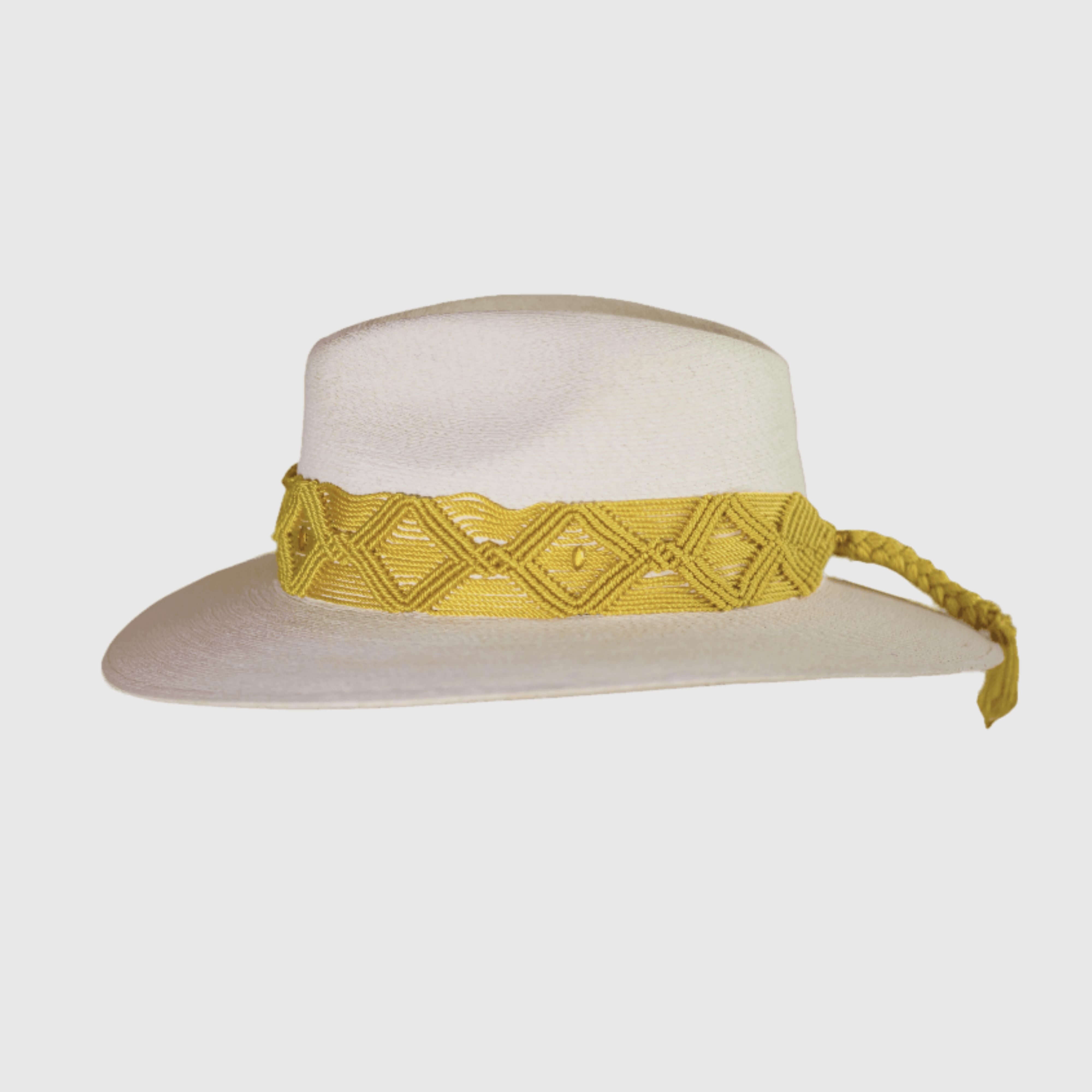 Hand Embroidered Hat with Yellow Cotton Threads and small details in yellow