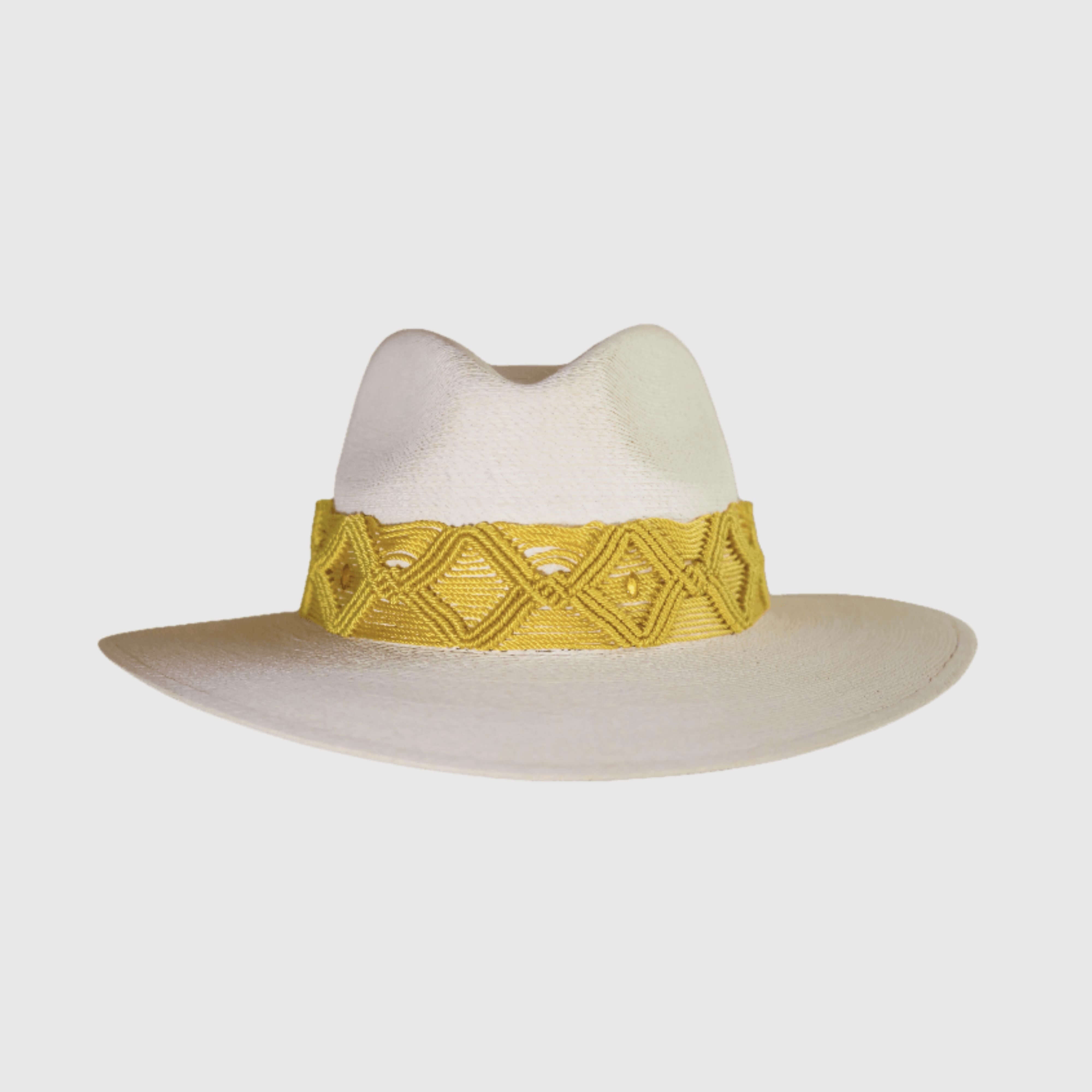 Hand Embroidered Hat with Yellow Cotton Threads and small details in yellow