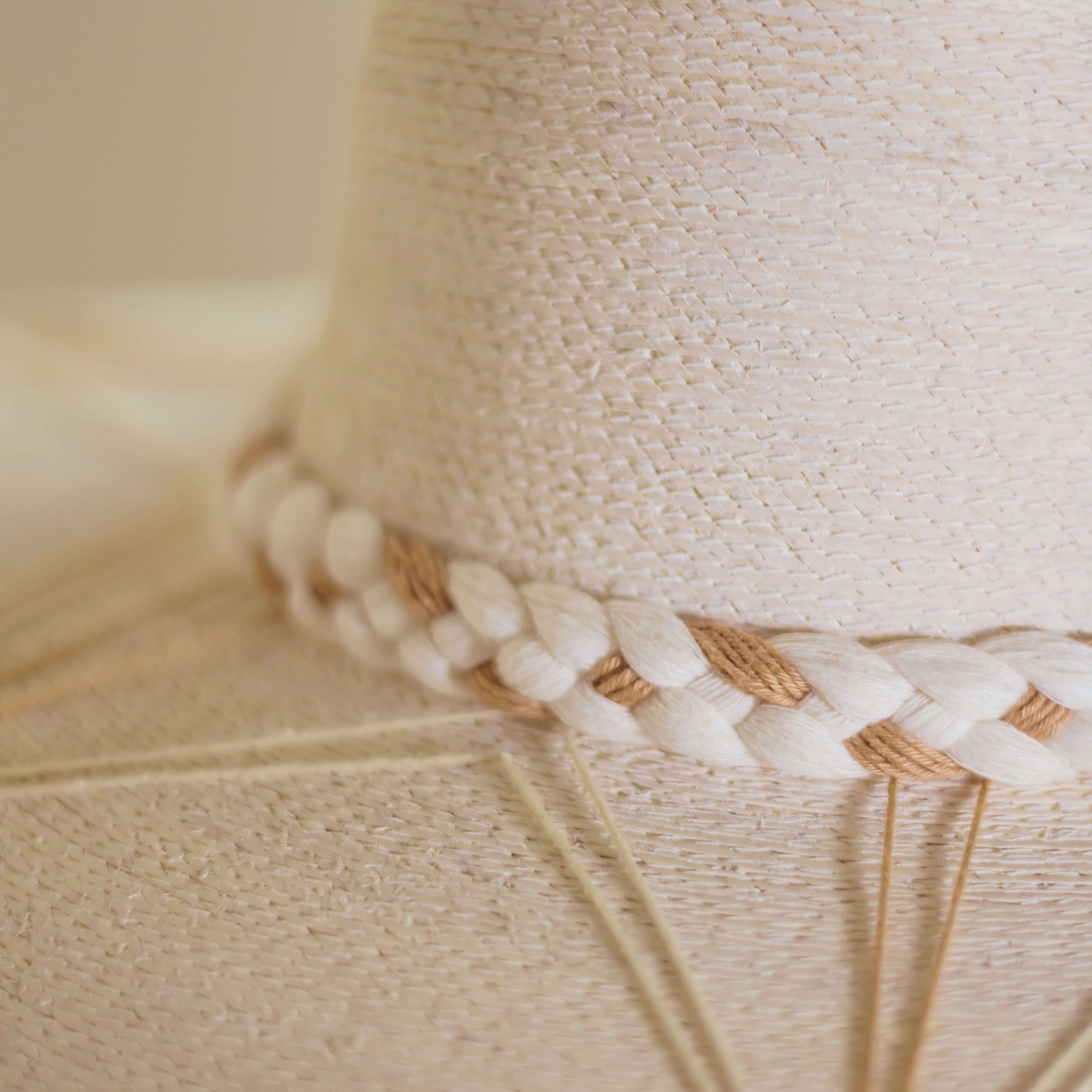 Hand-embroidered hat made of cotton threads and natural premium palm