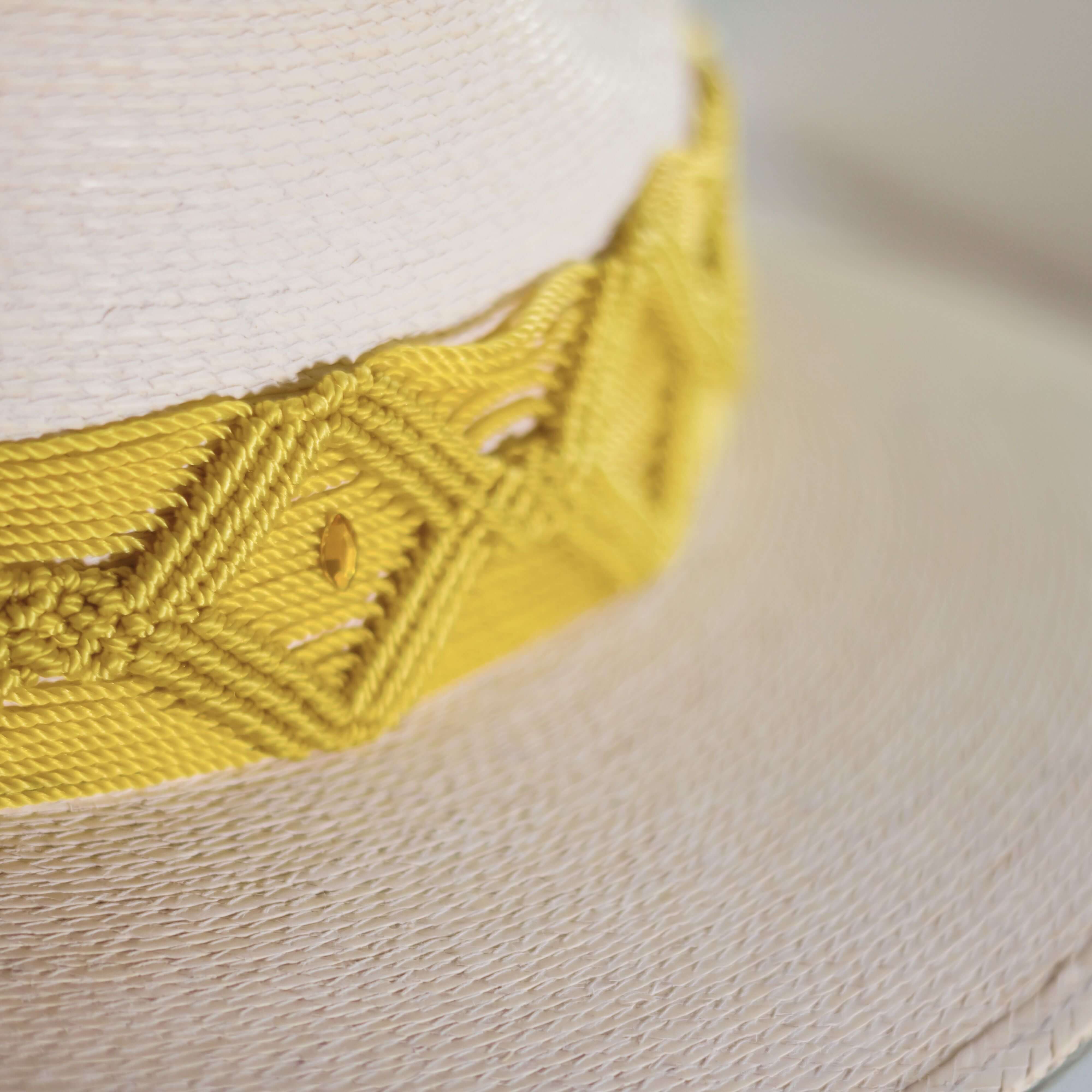 Hand Embroidered Hat with Yellow Cotton Threads and small details in yellow