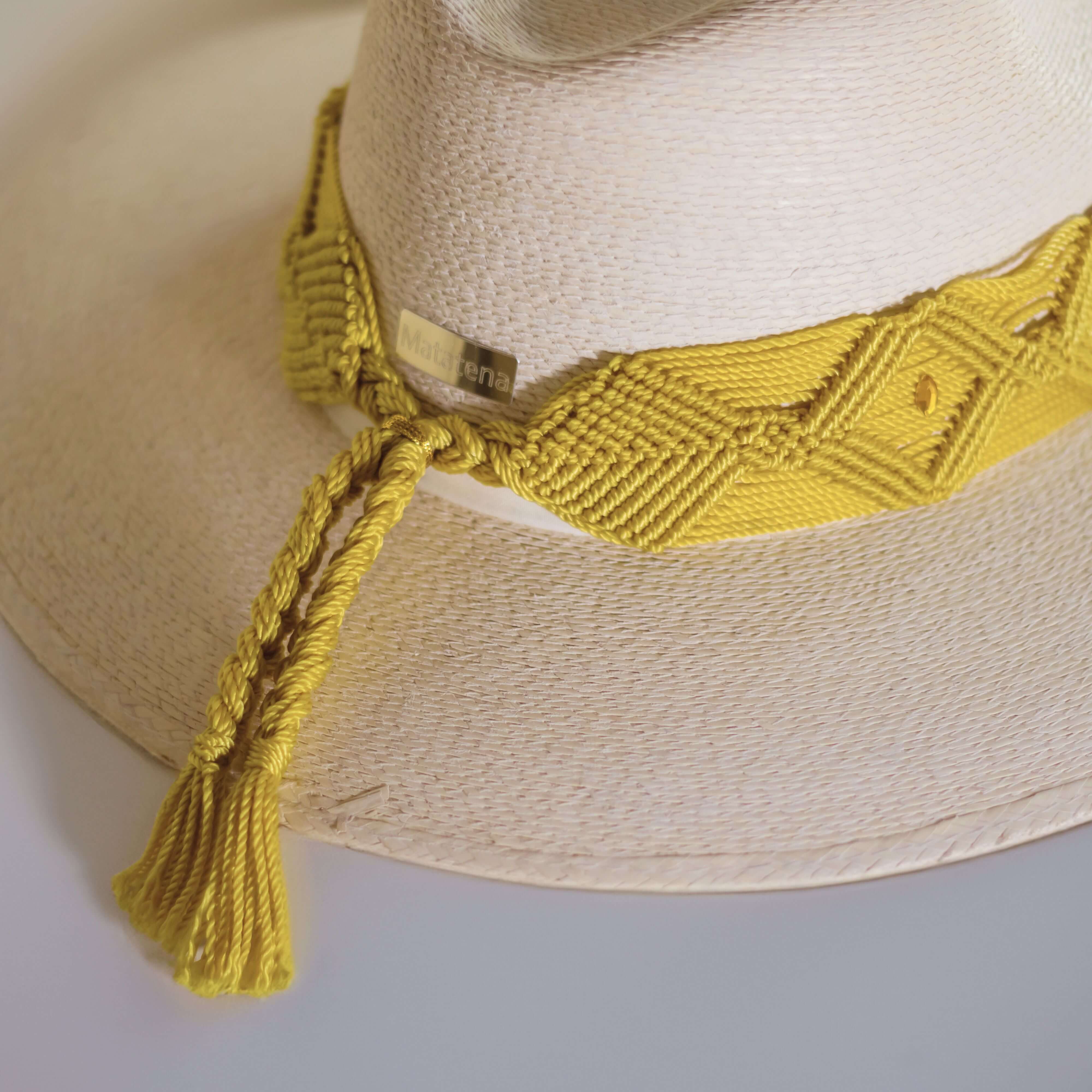 Hand Embroidered Hat with Yellow Cotton Threads and small details in yellow