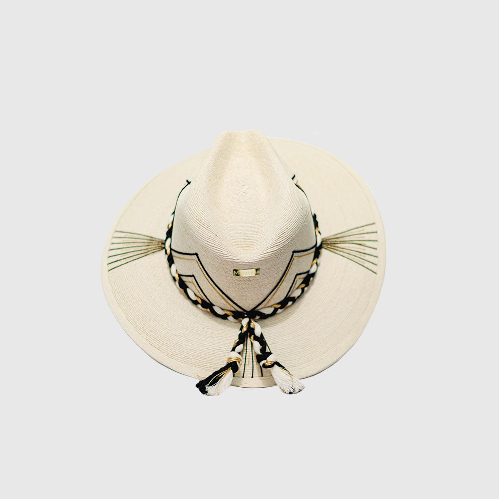 Off-white Hand embroidered hat with cotton and palm threads, Black - Gold