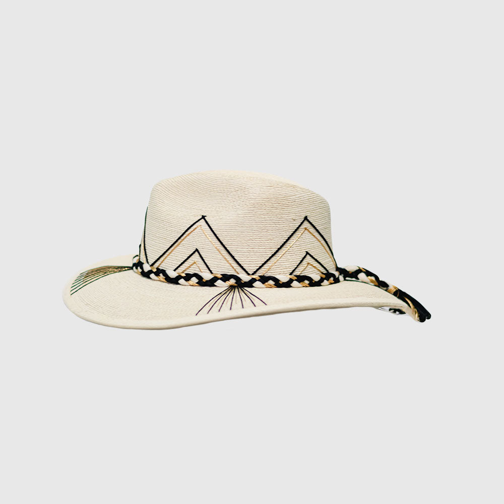 Off-white Hand embroidered hat with cotton and palm threads, Black - Gold