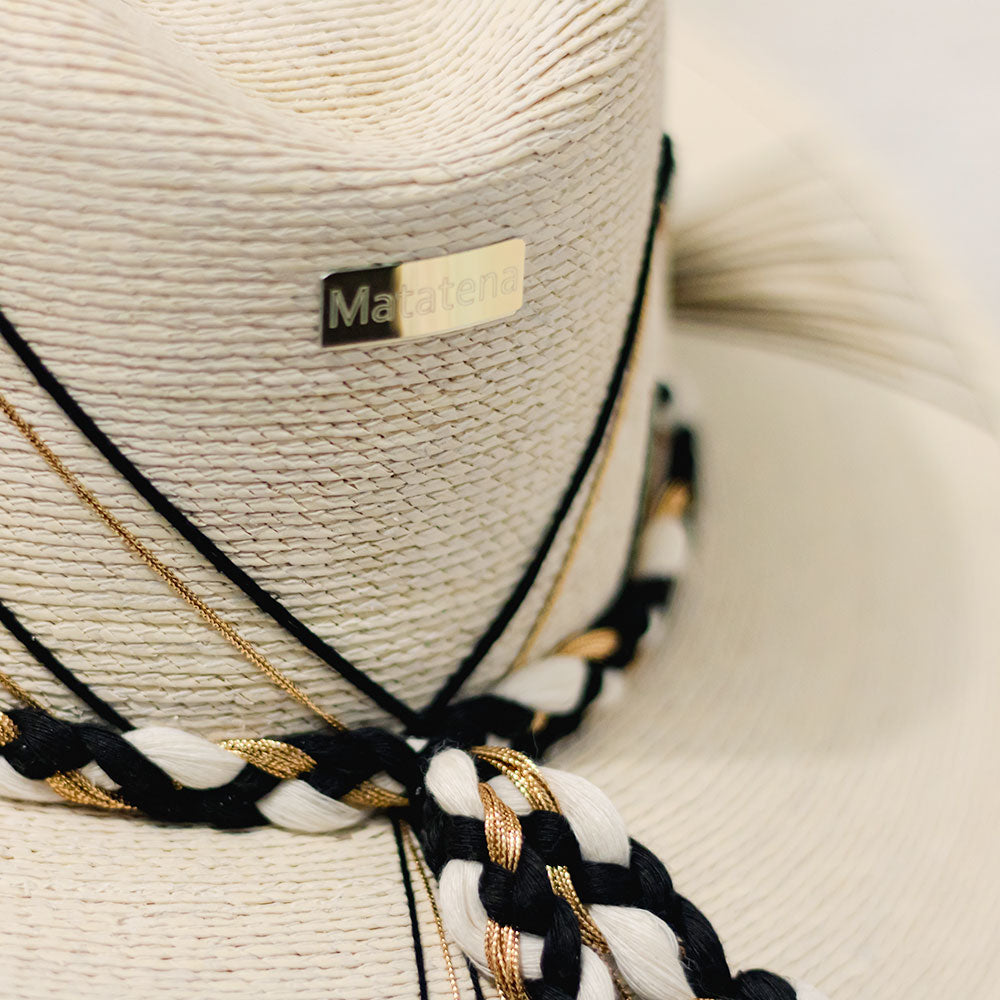 Off-white Hand embroidered hat with cotton and palm threads, Black - Gold