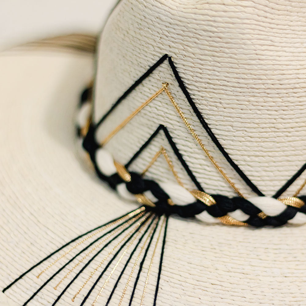 Off-white Hand embroidered hat with cotton and palm threads, Black - Gold