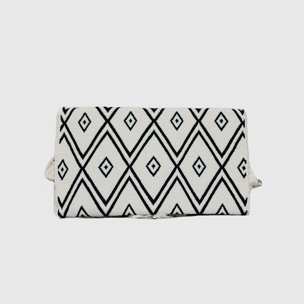 Ivory / Black geometric  Off-white Hand Woven Clutch Bag, on loomed 10.6