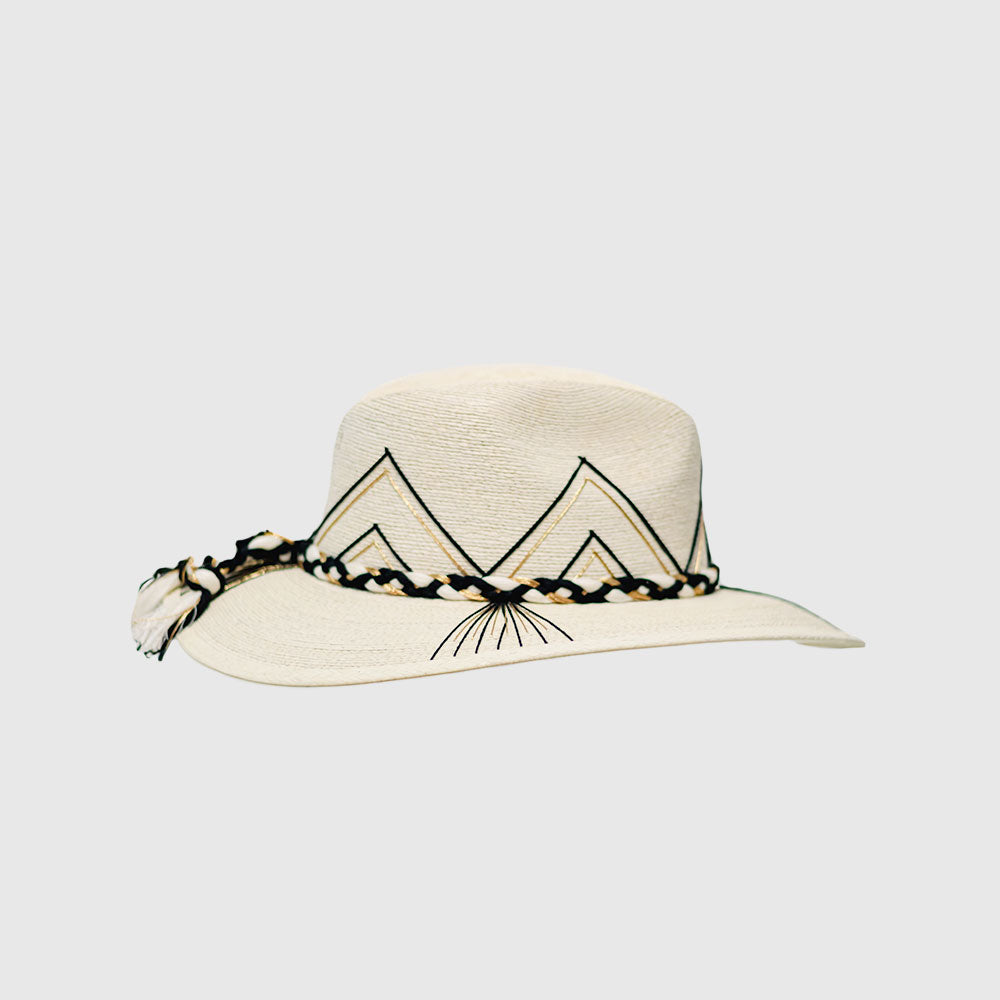 Off-white Hand embroidered hat with cotton and palm threads, Black - Gold